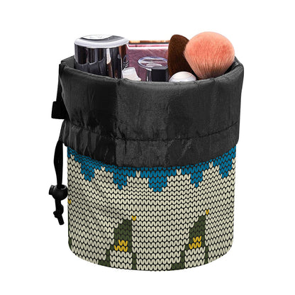 Xmas Penguin Pattern Print Drawstring Makeup Bag