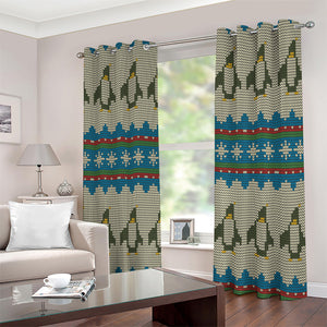 Xmas Penguin Pattern Print Extra Wide Grommet Curtains