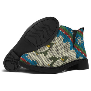 Xmas Penguin Pattern Print Flat Ankle Boots