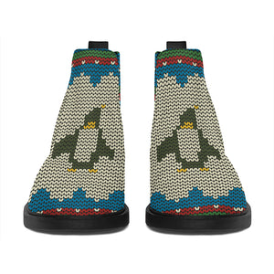 Xmas Penguin Pattern Print Flat Ankle Boots