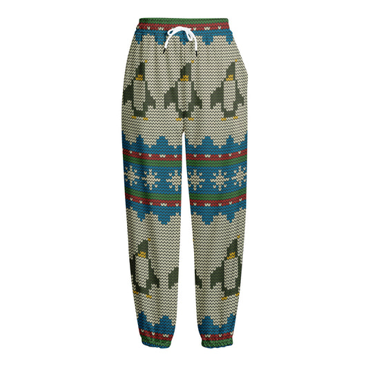Xmas Penguin Pattern Print Fleece Lined Knit Pants
