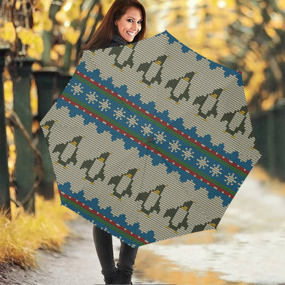 Xmas Penguin Pattern Print Foldable Umbrella