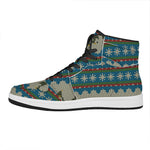 Xmas Penguin Pattern Print High Top Leather Sneakers