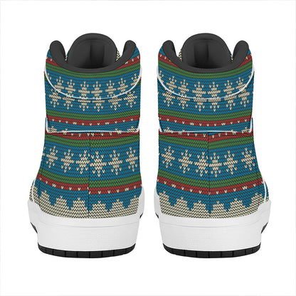 Xmas Penguin Pattern Print High Top Leather Sneakers