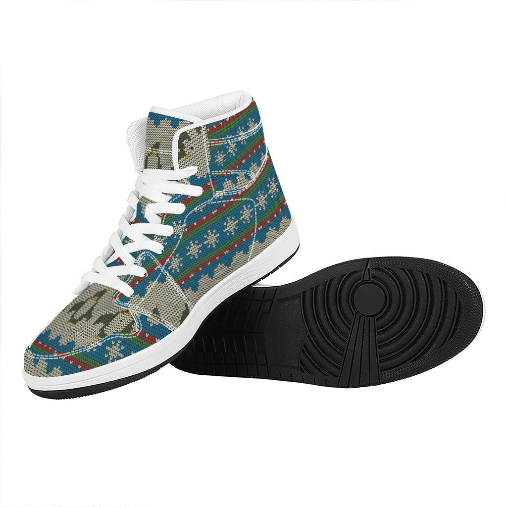 Xmas Penguin Pattern Print High Top Leather Sneakers