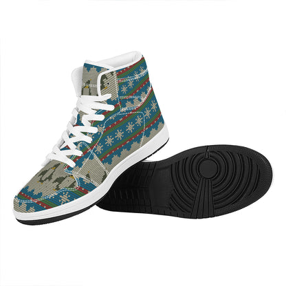Xmas Penguin Pattern Print High Top Leather Sneakers