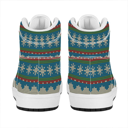 Xmas Penguin Pattern Print High Top Leather Sneakers