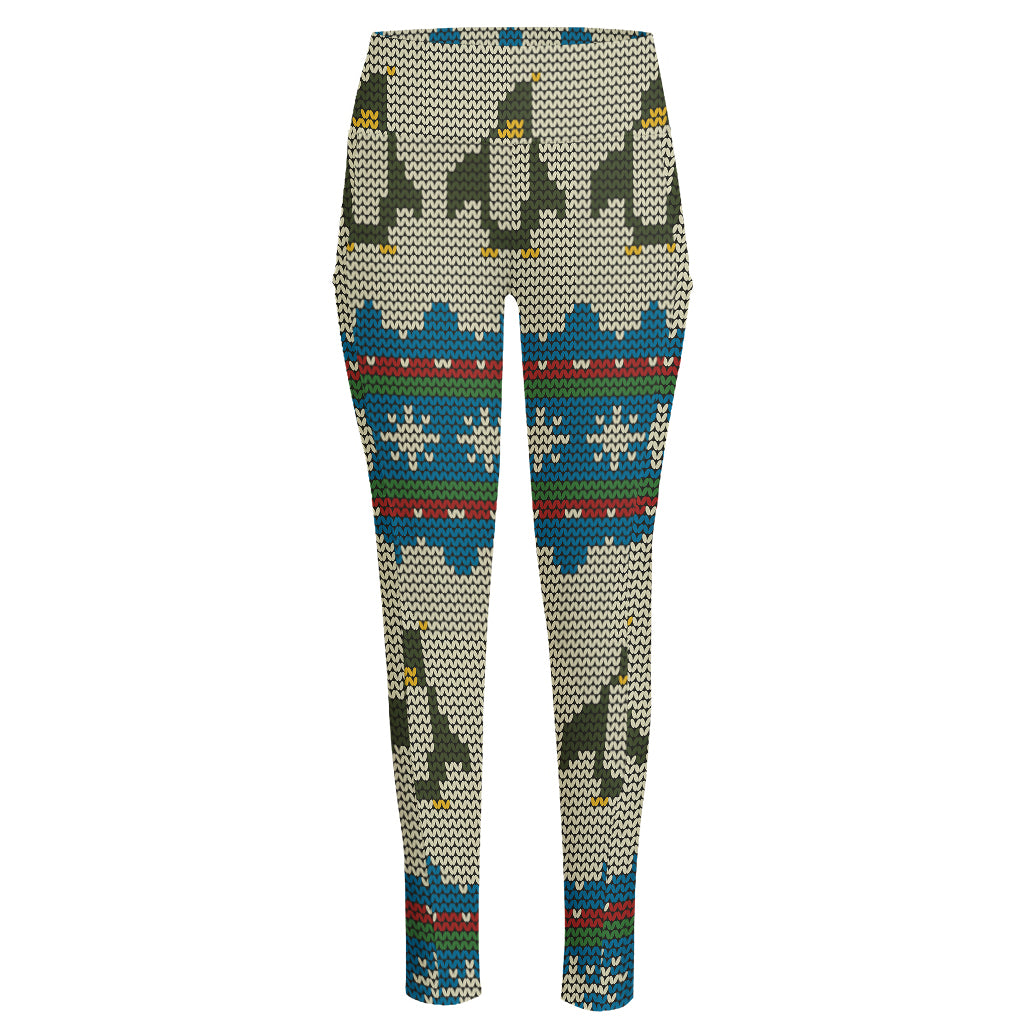 Xmas Penguin Pattern Print High-Waisted Pocket Leggings