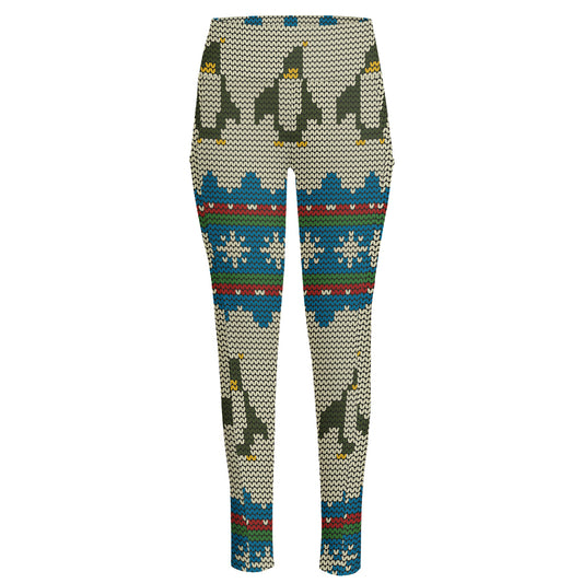 Xmas Penguin Pattern Print High-Waisted Pocket Leggings