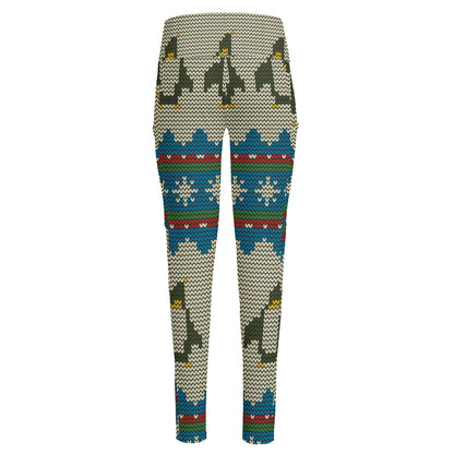 Xmas Penguin Pattern Print High-Waisted Pocket Leggings