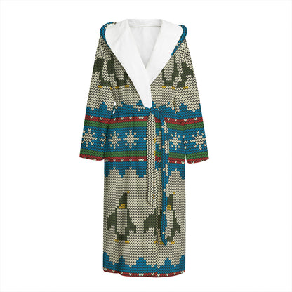 Xmas Penguin Pattern Print Hooded Bathrobe