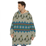 Xmas Penguin Pattern Print Hoodie Blanket