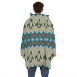 Xmas Penguin Pattern Print Hoodie Blanket