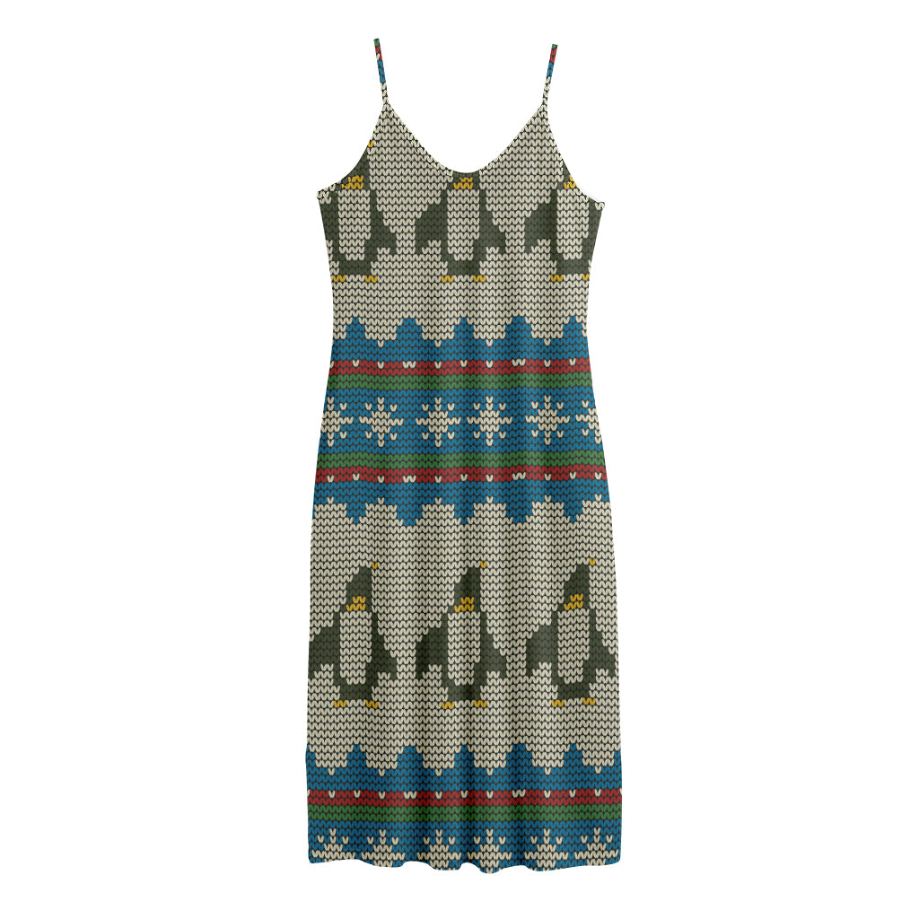 Xmas Penguin Pattern Print Jersey Midi Cami Dress
