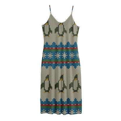 Xmas Penguin Pattern Print Jersey Midi Cami Dress