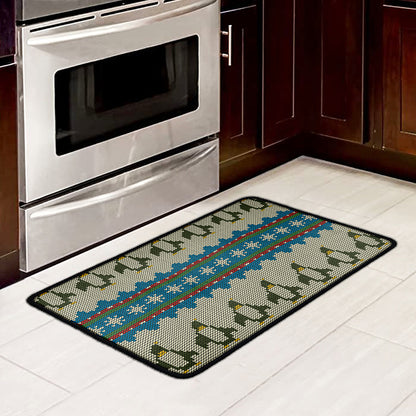 Xmas Penguin Pattern Print Kitchen Mat