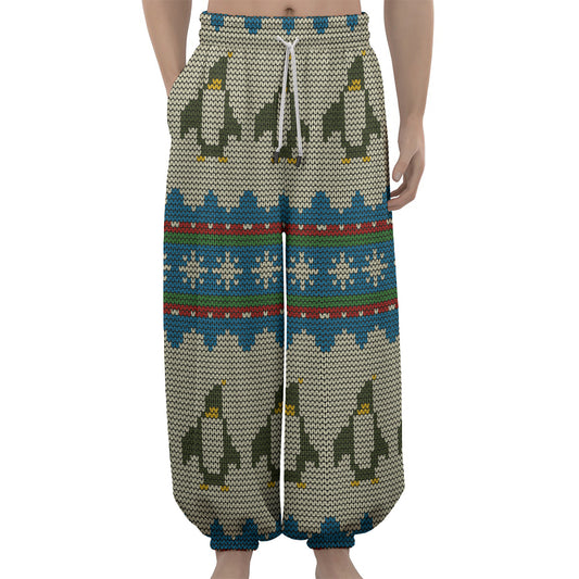 Xmas Penguin Pattern Print Lantern Pants