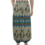 Xmas Penguin Pattern Print Lantern Pants