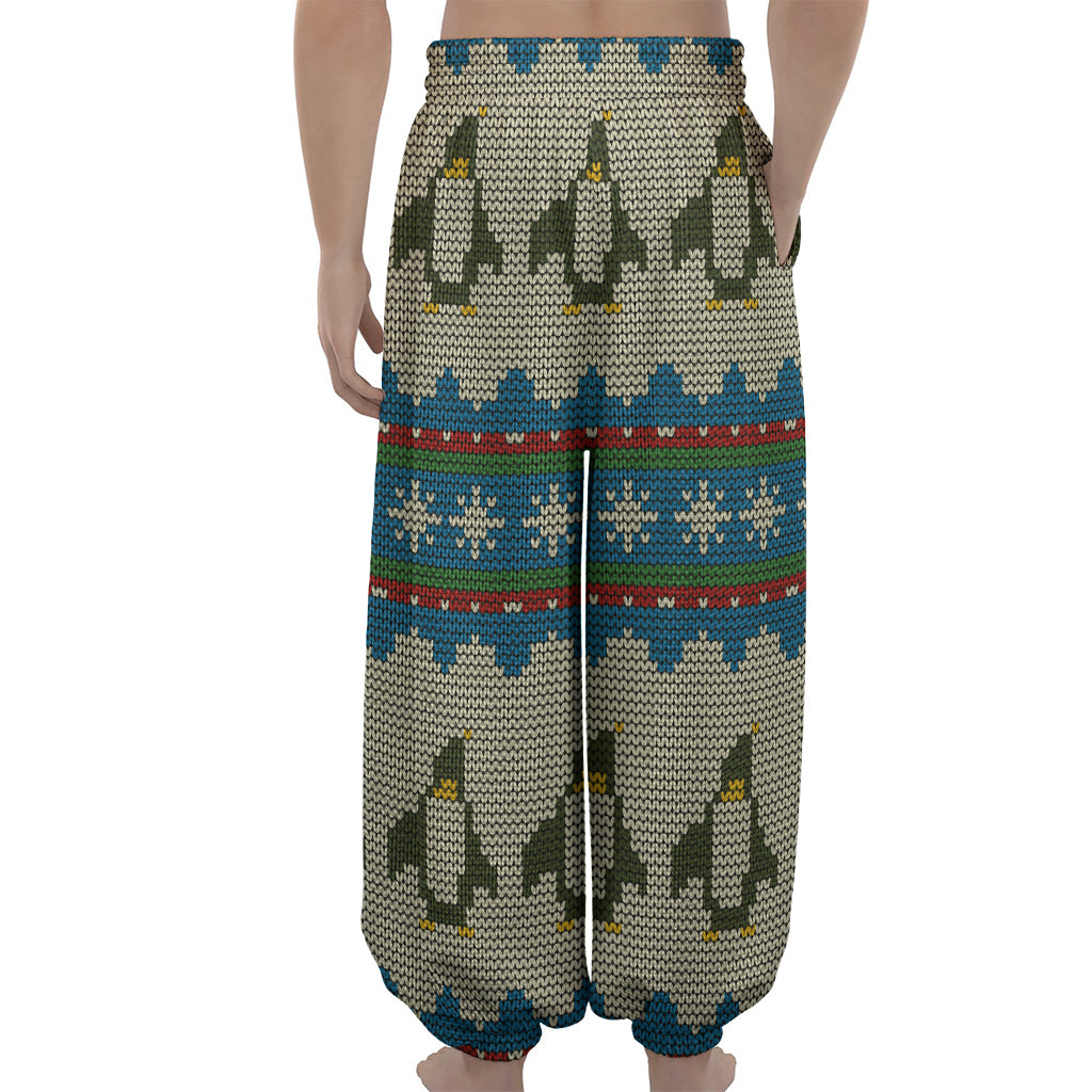 Xmas Penguin Pattern Print Lantern Pants