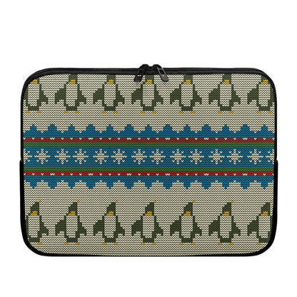 Xmas Penguin Pattern Print Laptop Sleeve