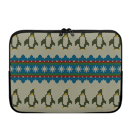Xmas Penguin Pattern Print Laptop Sleeve