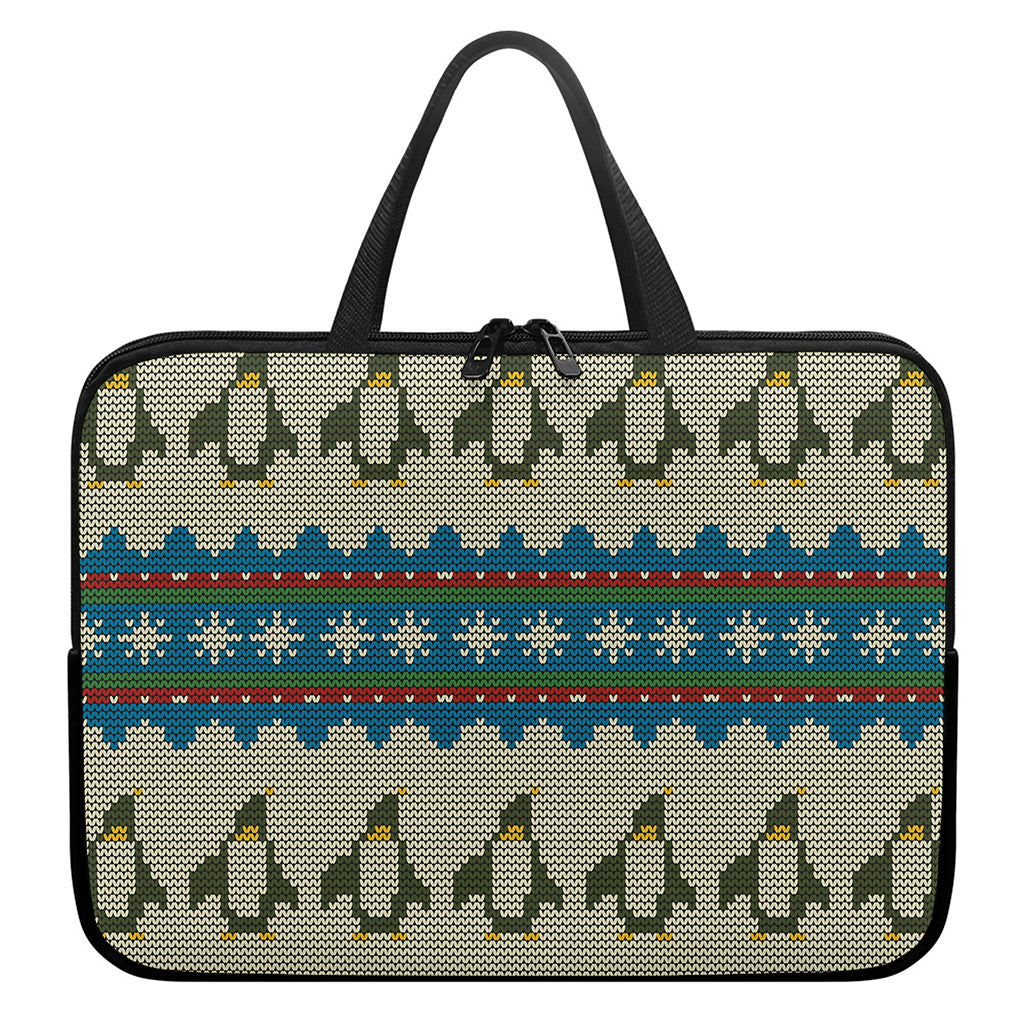 Xmas Penguin Pattern Print Laptop Sleeve With Handle