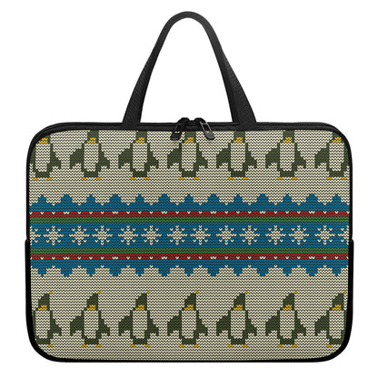 Xmas Penguin Pattern Print Laptop Sleeve With Handle