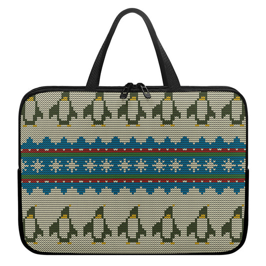 Xmas Penguin Pattern Print Laptop Sleeve With Handle