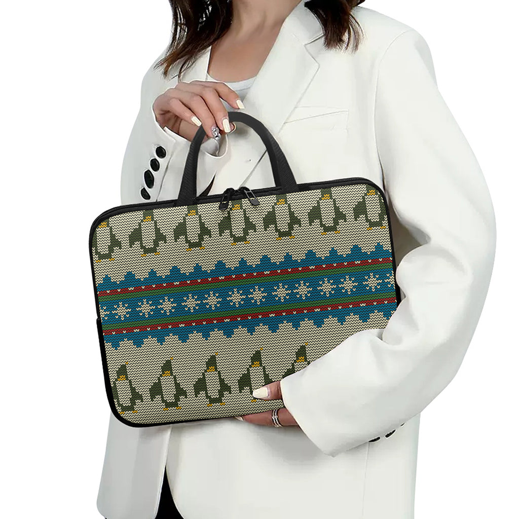 Xmas Penguin Pattern Print Laptop Sleeve With Handle