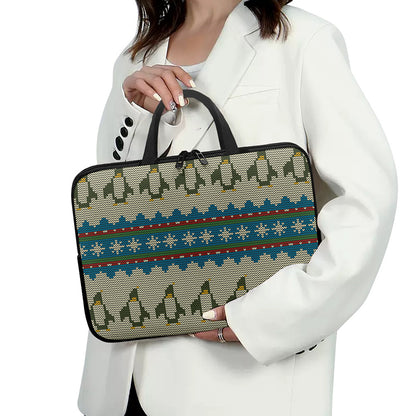 Xmas Penguin Pattern Print Laptop Sleeve With Handle