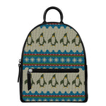 Xmas Penguin Pattern Print Leather Backpack