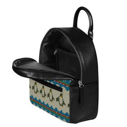 Xmas Penguin Pattern Print Leather Backpack