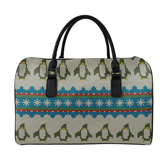 Xmas Penguin Pattern Print Leather Duffle Bag