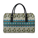 Xmas Penguin Pattern Print Leather Duffle Bag