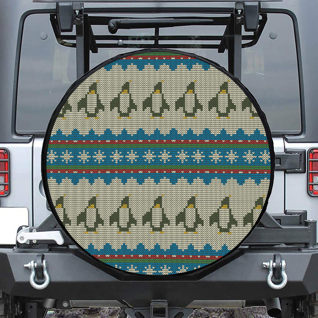 Xmas Penguin Pattern Print Leather Spare Tire Cover