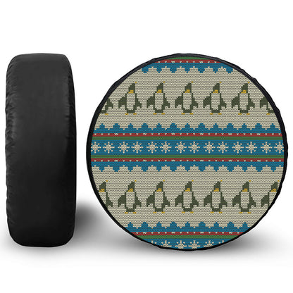 Xmas Penguin Pattern Print Leather Spare Tire Cover