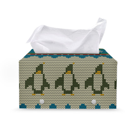 Xmas Penguin Pattern Print Leather Tissue Box Cover