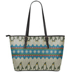 Xmas Penguin Pattern Print Leather Tote Bag