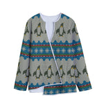 Xmas Penguin Pattern Print Long Sleeve Short Coat