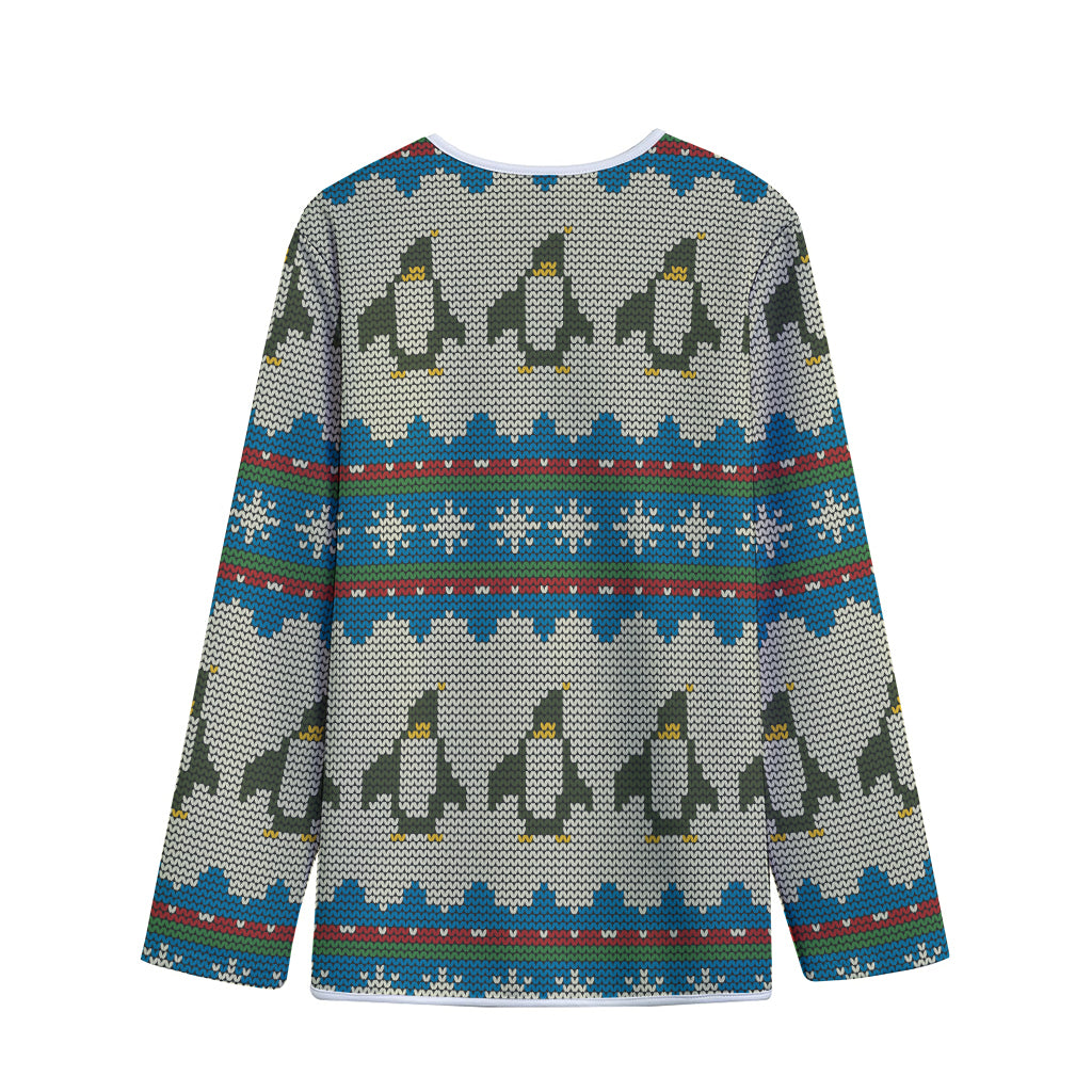 Xmas Penguin Pattern Print Long Sleeve Short Coat