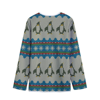 Xmas Penguin Pattern Print Long Sleeve Short Coat