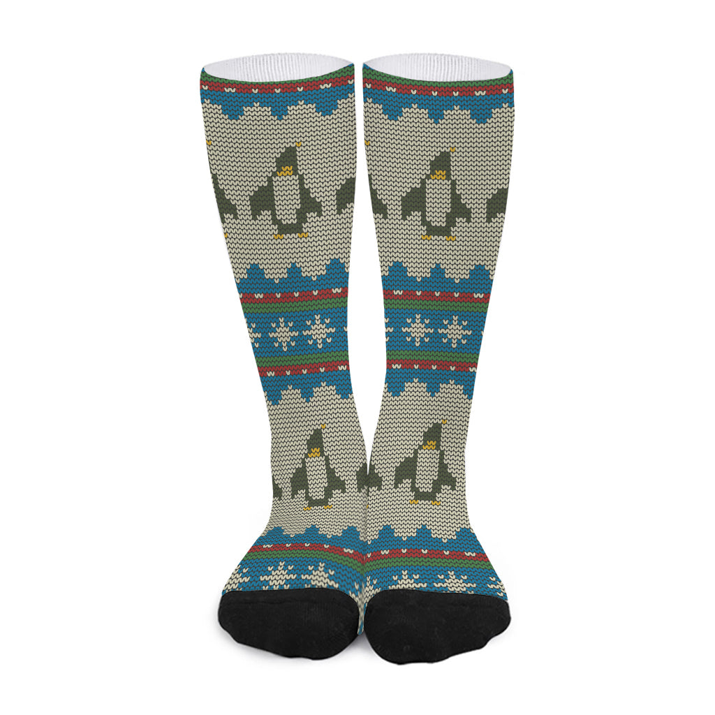 Xmas Penguin Pattern Print Long Socks