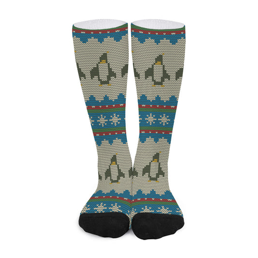 Xmas Penguin Pattern Print Long Socks