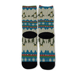 Xmas Penguin Pattern Print Long Socks