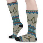 Xmas Penguin Pattern Print Long Socks