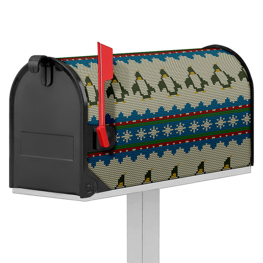 Xmas Penguin Pattern Print Mailbox Cover