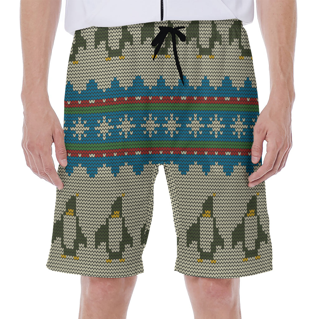 Xmas Penguin Pattern Print Men's Beach Shorts