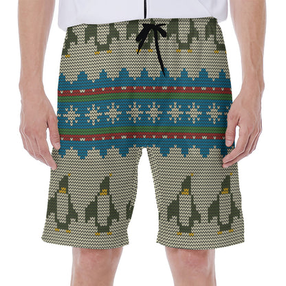 Xmas Penguin Pattern Print Men's Beach Shorts