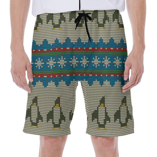 Xmas Penguin Pattern Print Men's Beach Shorts
