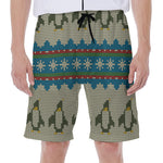 Xmas Penguin Pattern Print Men's Beach Shorts
